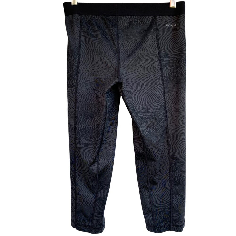 Nike Pro Dri Fit Capri Fitted Leggings Womens Size Medium Pants Black Printed At - Picture 2 of 7